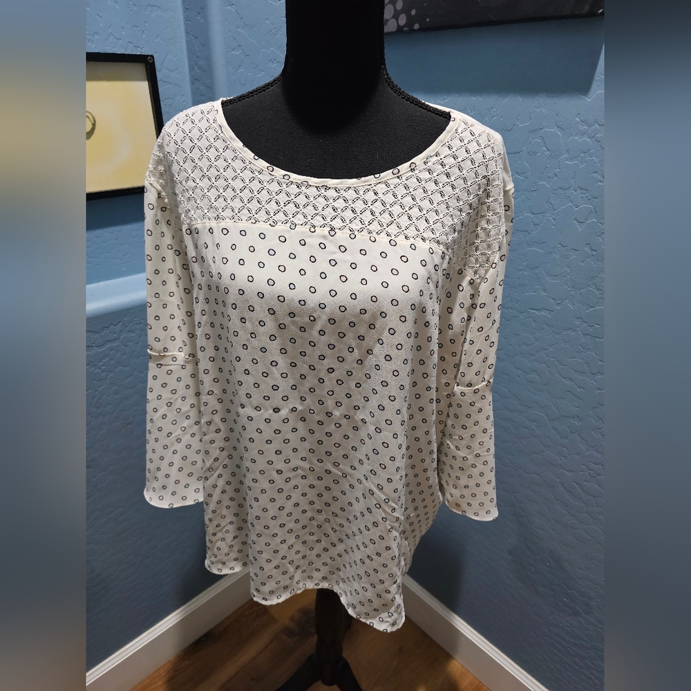 Van Heusen Ivory and Black Patterned Blouse